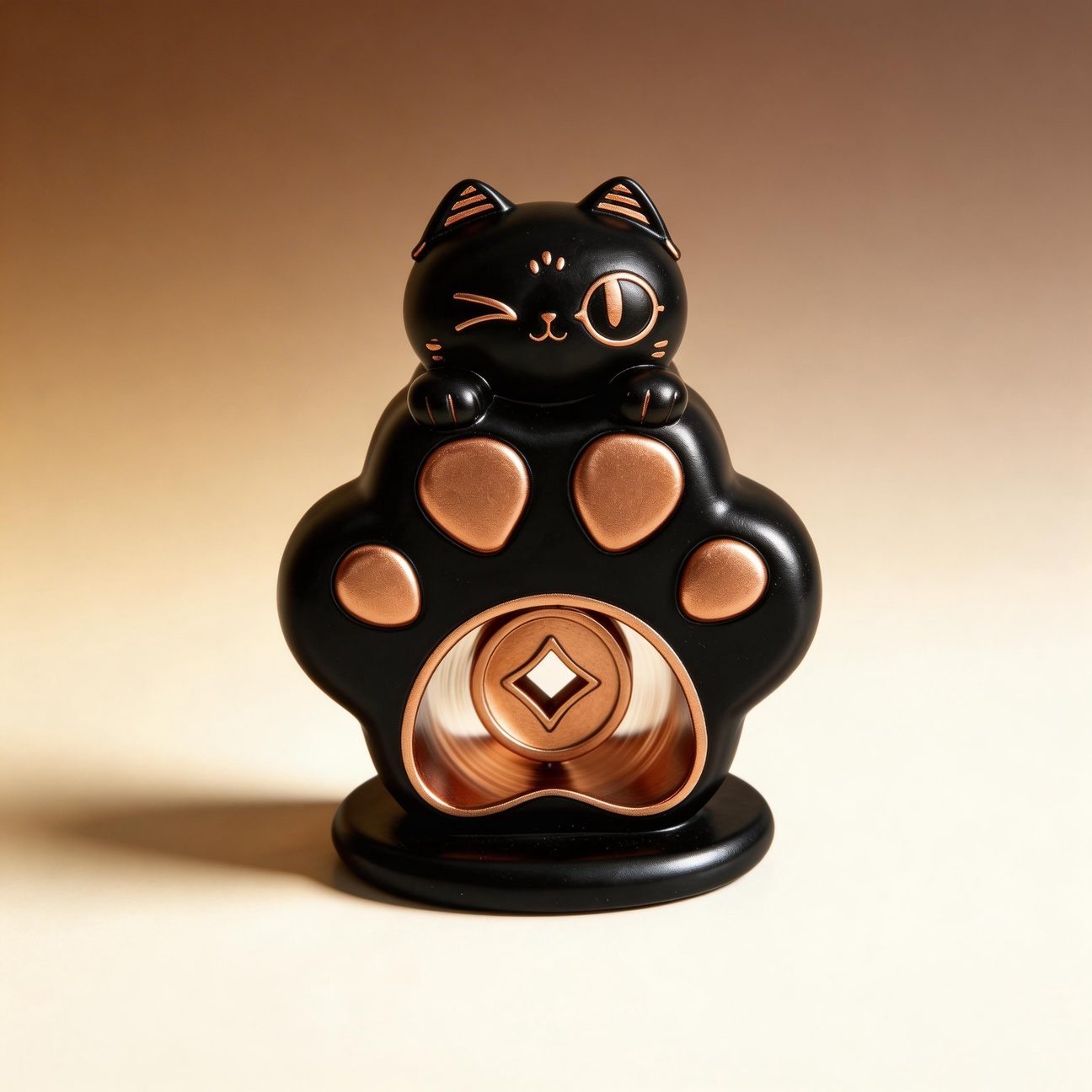 Lucky Cat Rotating Coin Ornament | Resin Desktop Fidget Toy | Wealth Charm Gift