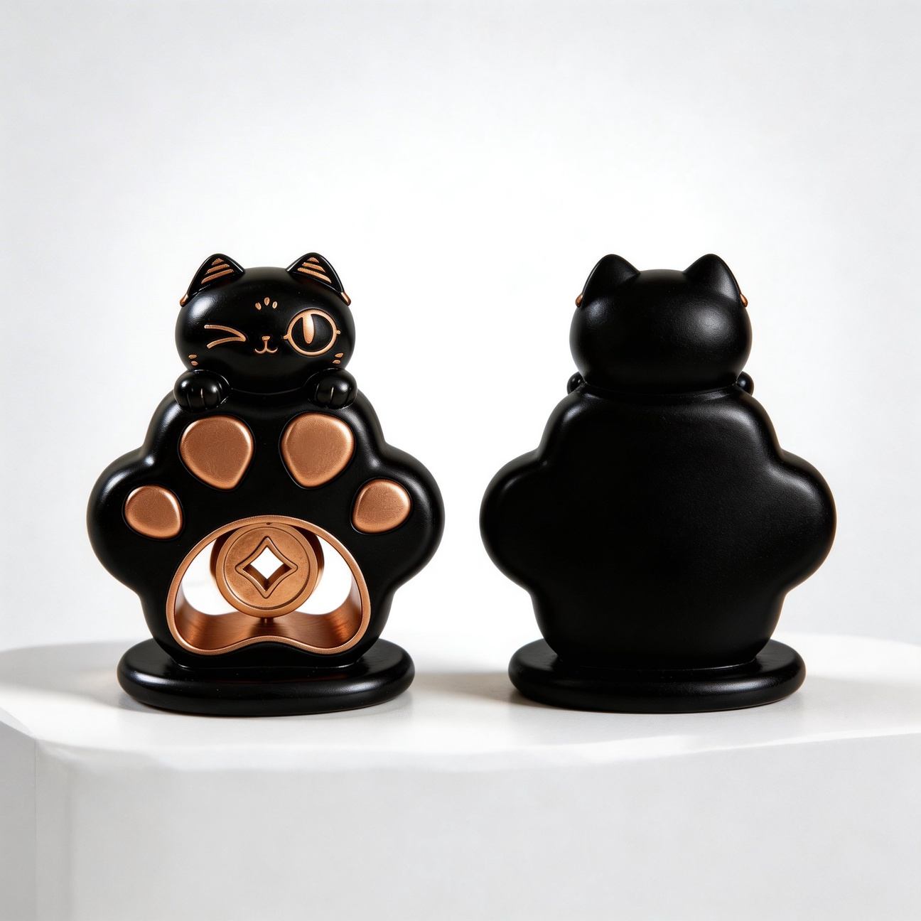 Lucky Cat Rotating Coin Ornament | Resin Desktop Fidget Toy | Wealth Charm Gift