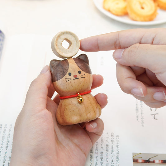 Lucky Fortune Pet Wood Sculpture - Handcrafted Desktop Ornament with Rotating Ingot