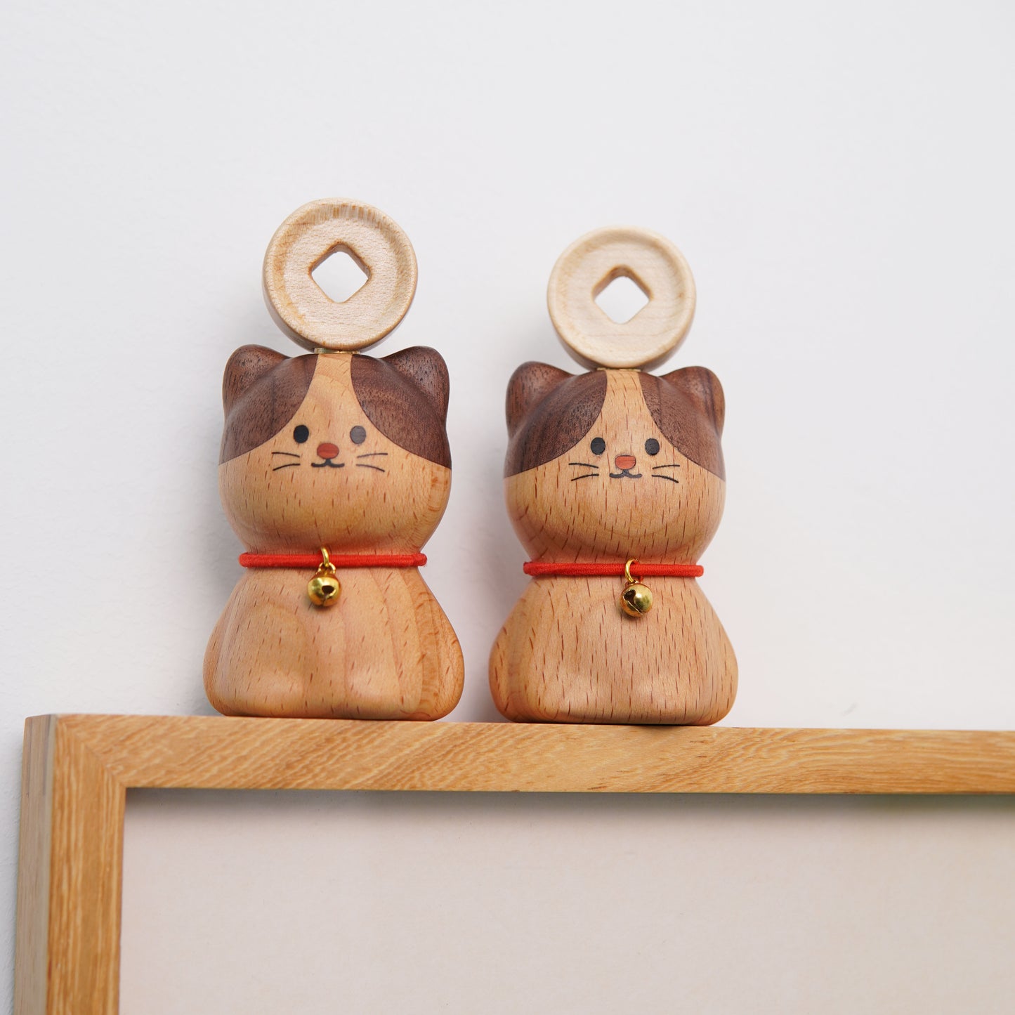 Lucky Fortune Pet Wood Sculpture - Handcrafted Desktop Ornament with Rotating Ingot