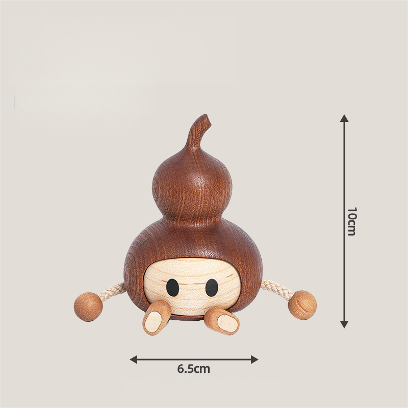 Lucky Gourd Character Wood Sculpture - Handcrafted Desktop Ornament
