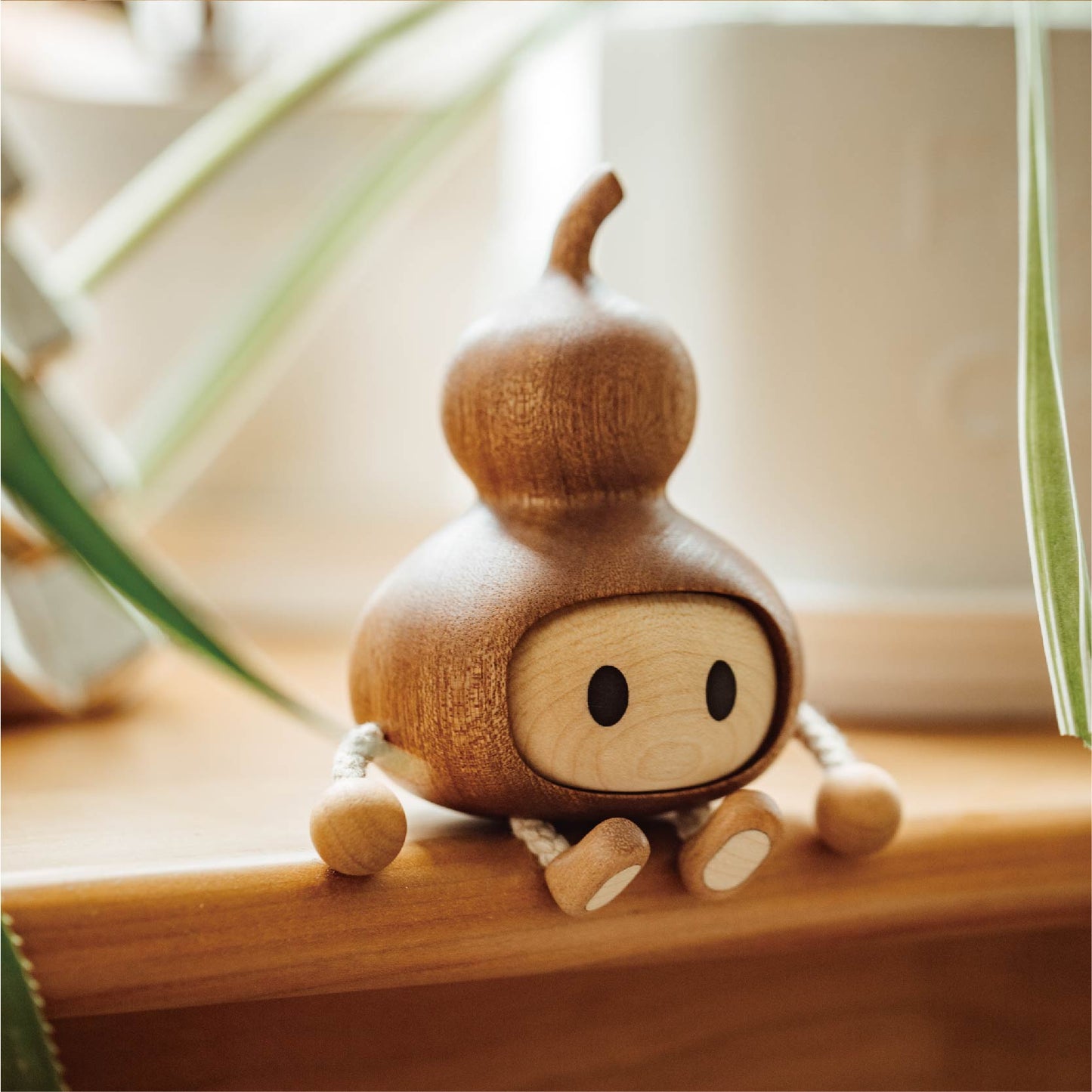 Lucky Gourd Character Wood Sculpture - Handcrafted Desktop Ornament