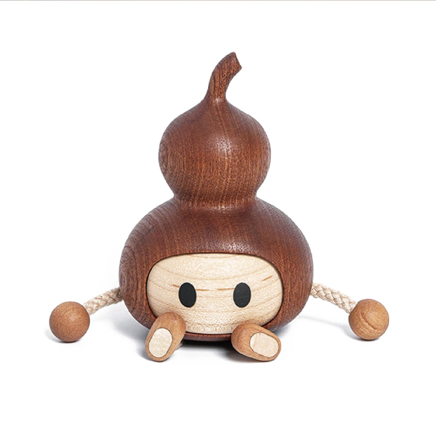 Lucky Gourd Character Wood Sculpture - Handcrafted Desktop Ornament