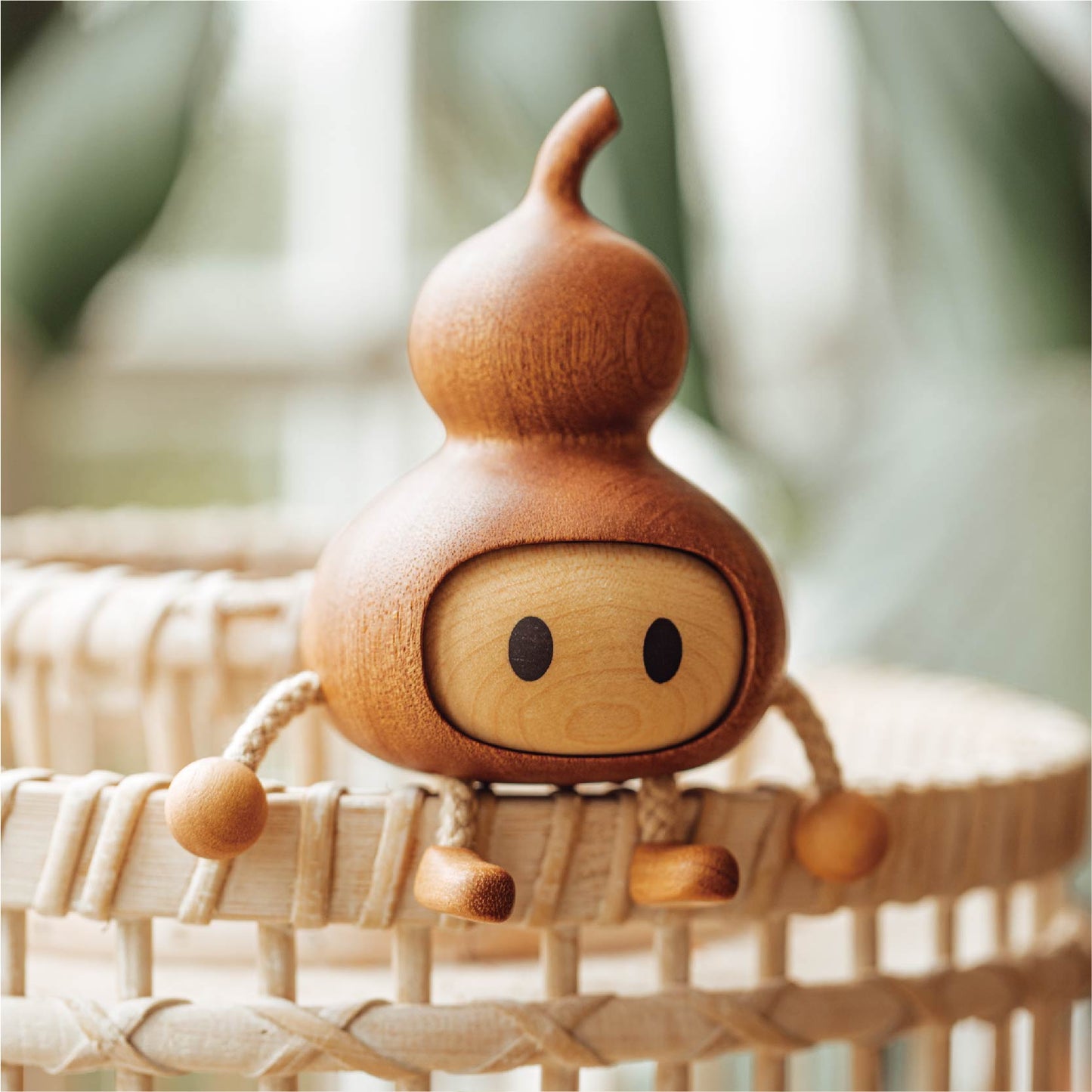 Lucky Gourd Character Wood Sculpture - Handcrafted Desktop Ornament