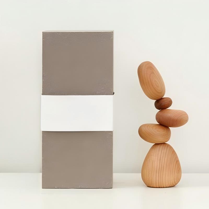 Magnetische Balance-Steinskulptur | Handgefertigte Zen-Schreibtischkunst aus Massivholz | Achtsamkeitsgeschenk