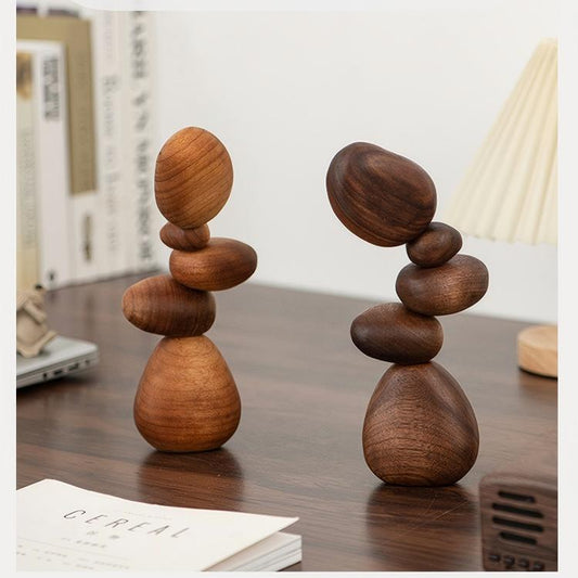Magnetic Balance Stone Sculpture, Handcrafted Wood Art, Zen Gift