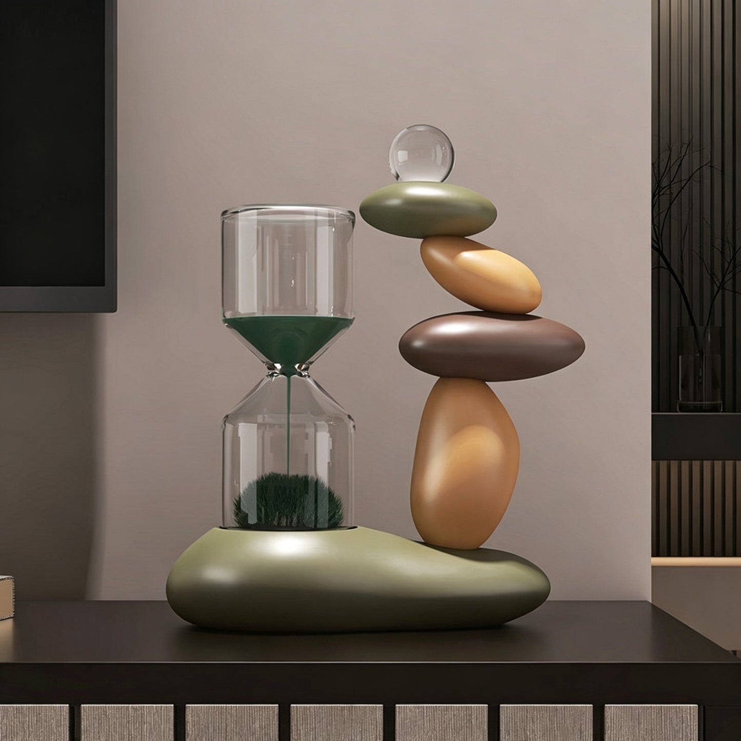 Magnetic Hourglass Stone Sculpture | Resin & Glass Zen Desk Decor | 3 Colors | Engravable Gift