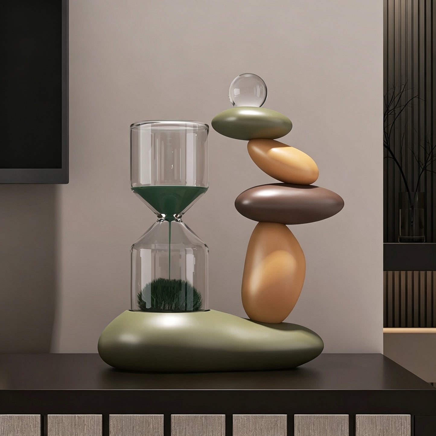 Magnetic Hourglass Stone Sculpture | Resin & Glass Zen Desk Decor | 3 Colors | Engravable Gift