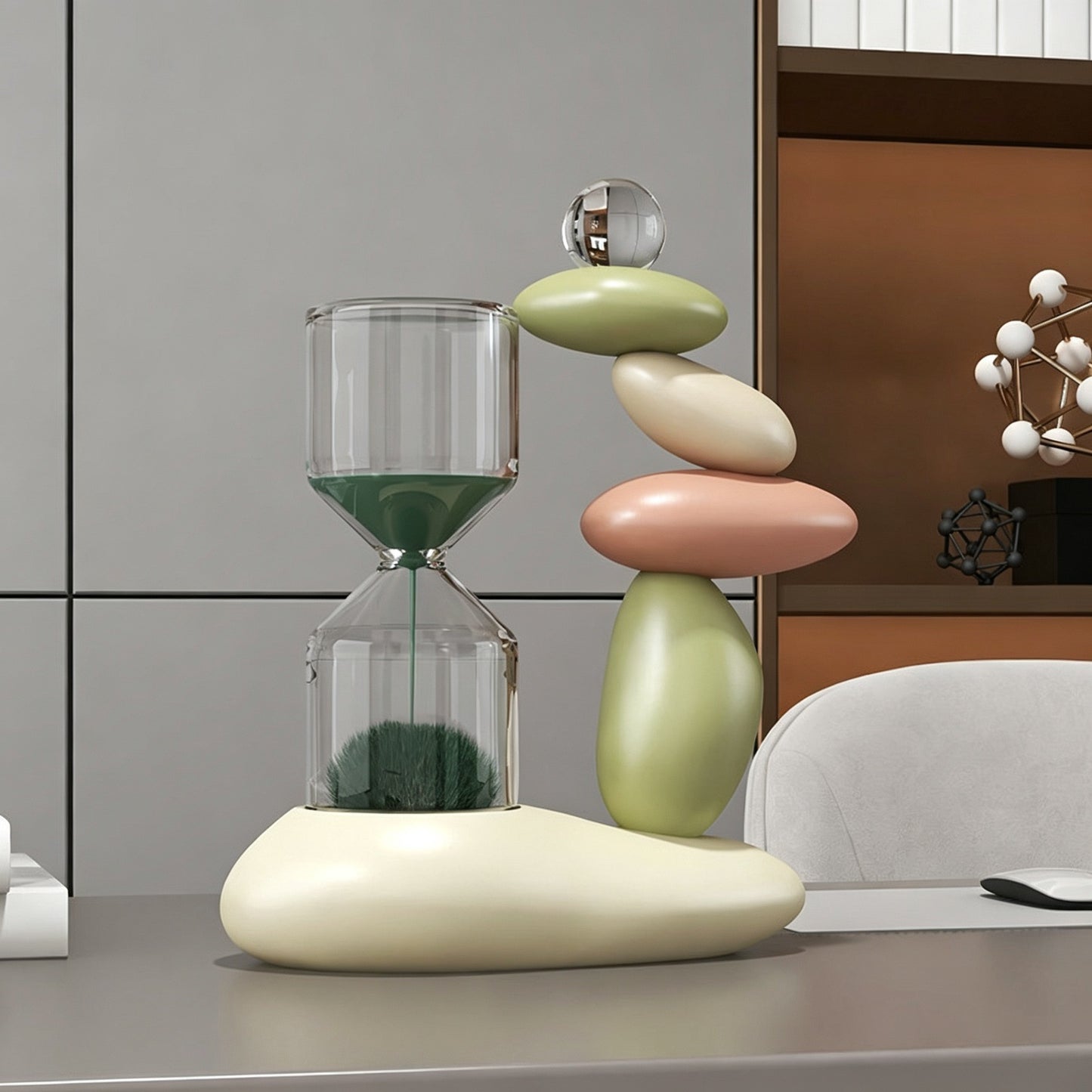 Magnetic Hourglass Stone Sculpture | Resin & Glass Zen Desk Decor | 3 Colors | Engravable Gift