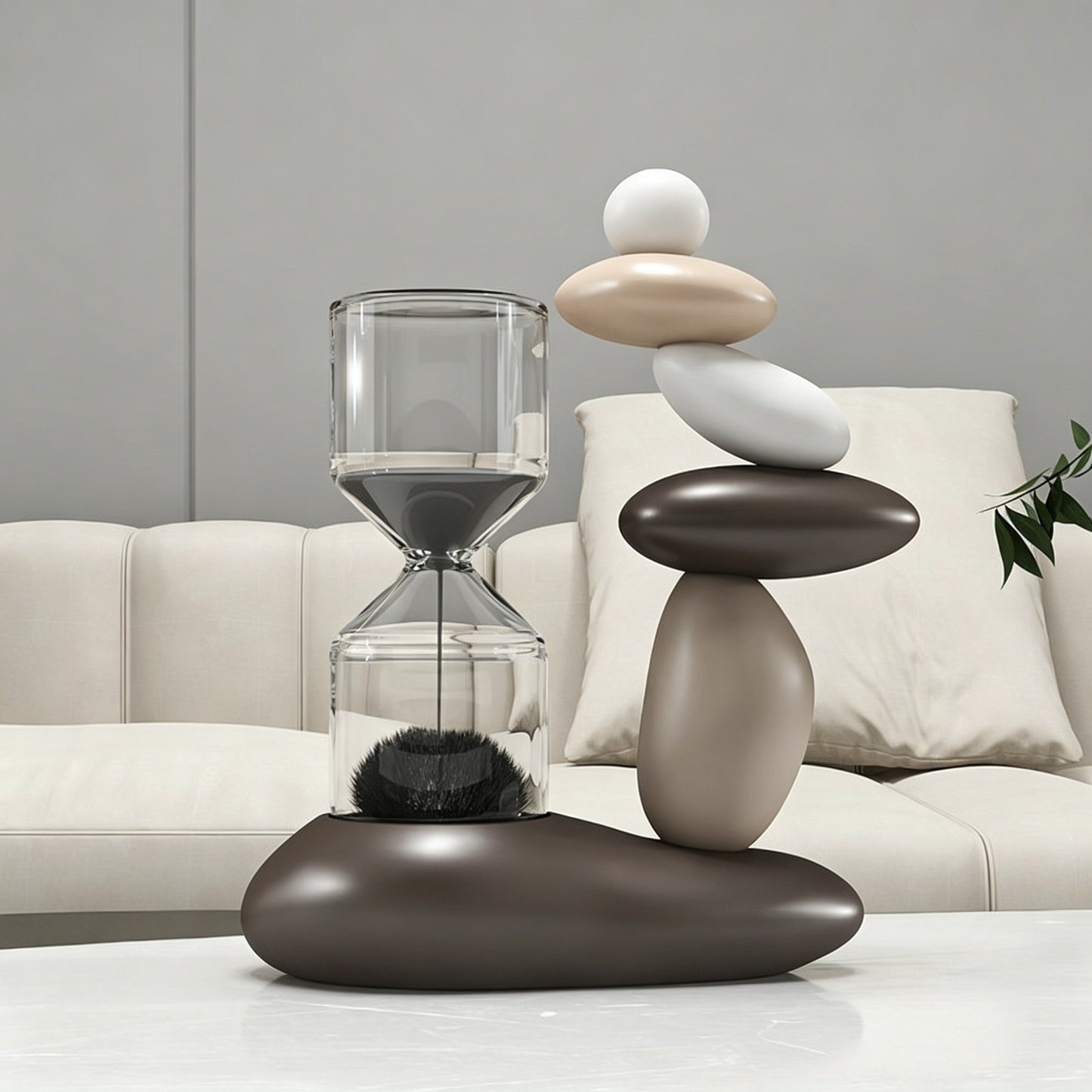 Magnetic Hourglass Stone Sculpture | Resin & Glass Zen Desk Decor | 3 Colors | Engravable Gift
