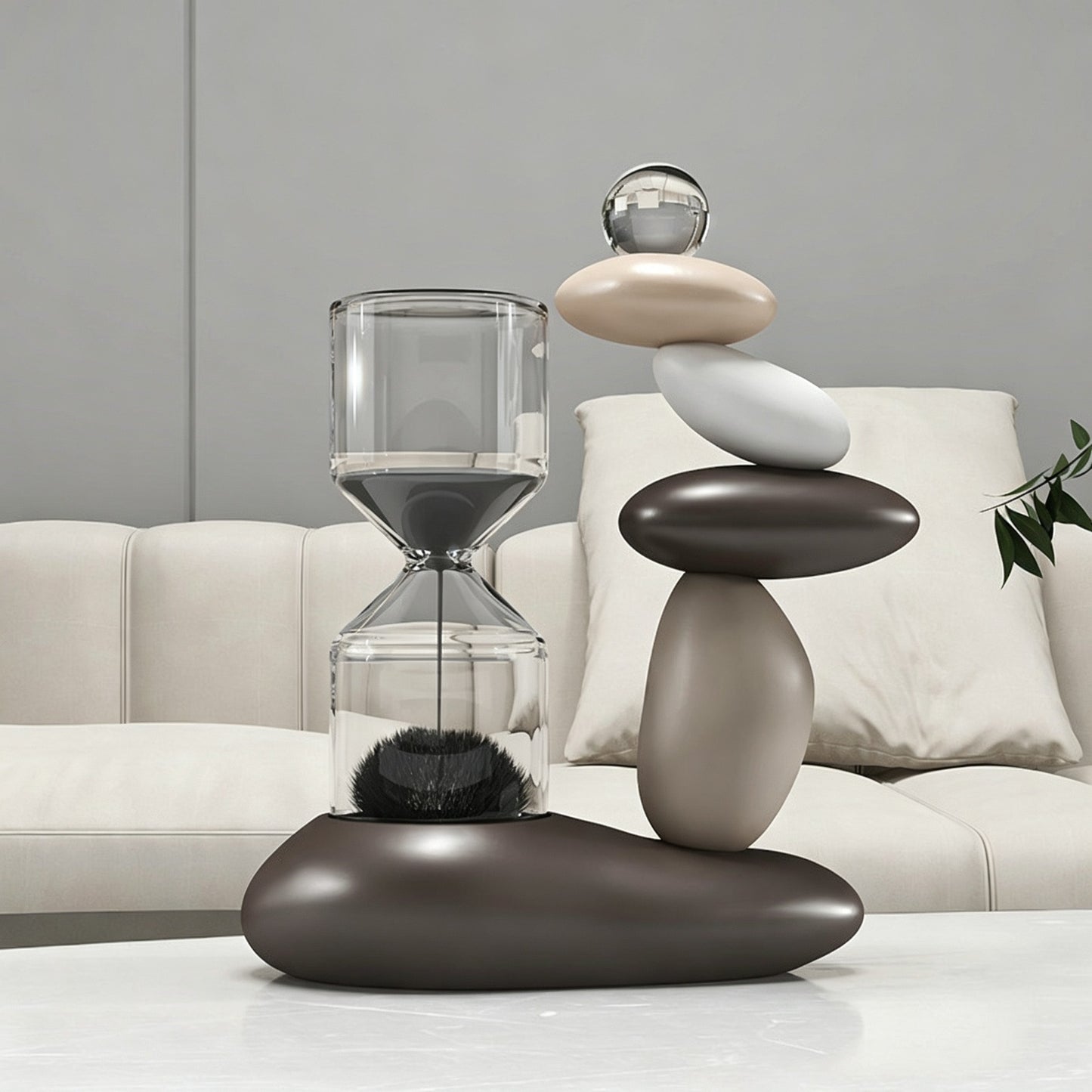 Magnetic Hourglass Stone Sculpture | Resin & Glass Zen Desk Decor | 3 Colors | Engravable Gift