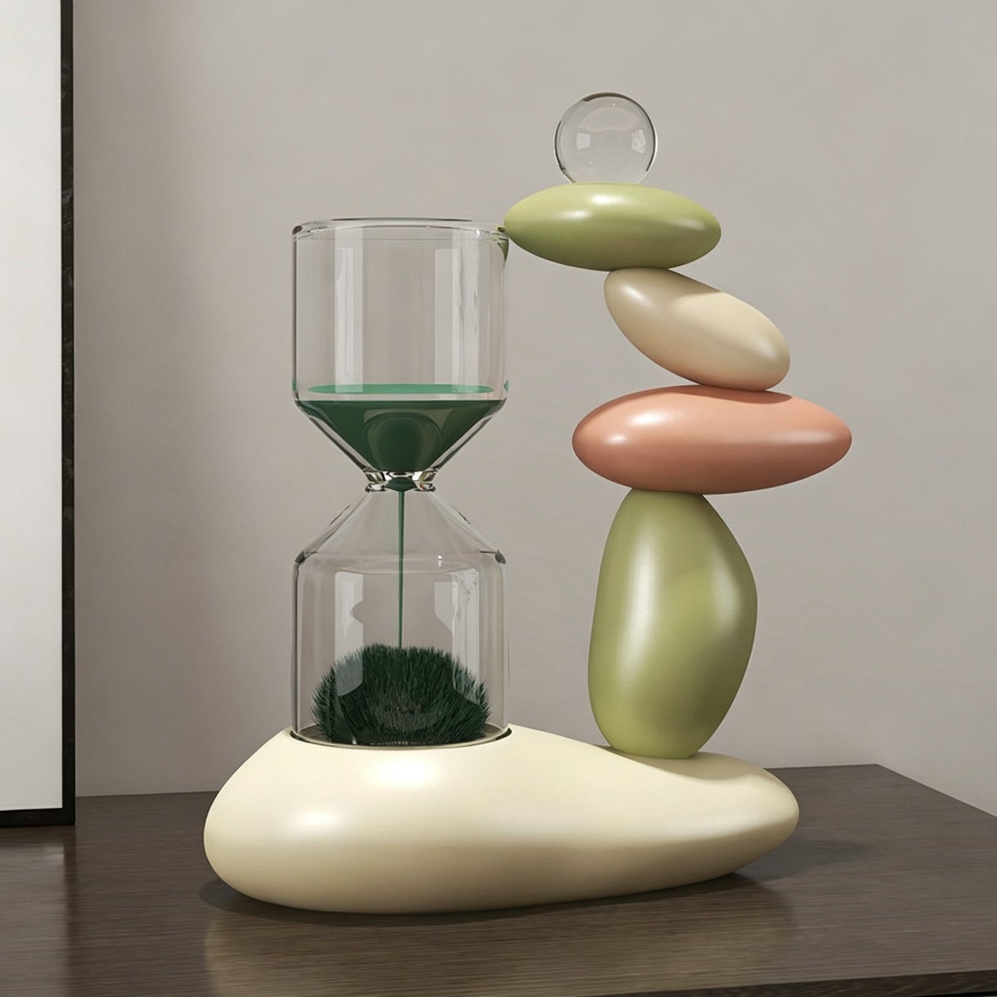 Magnetic Hourglass Stone Sculpture | Resin & Glass Zen Desk Decor | 3 Colors | Engravable Gift