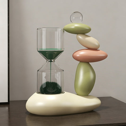 Magnetic Hourglass Stone Sculpture | Resin & Glass Zen Desk Decor | 3 Colors | Engravable Gift