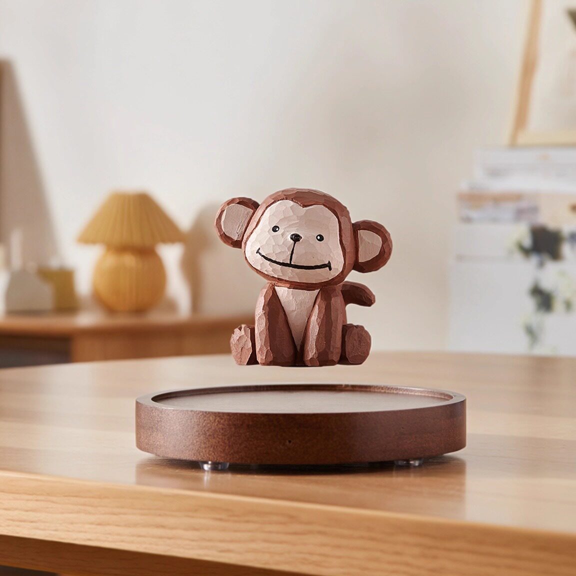 Magnetic Levitating Wood Carving Figurine | Floating Animal Desk Sculpture | Engravable Gift