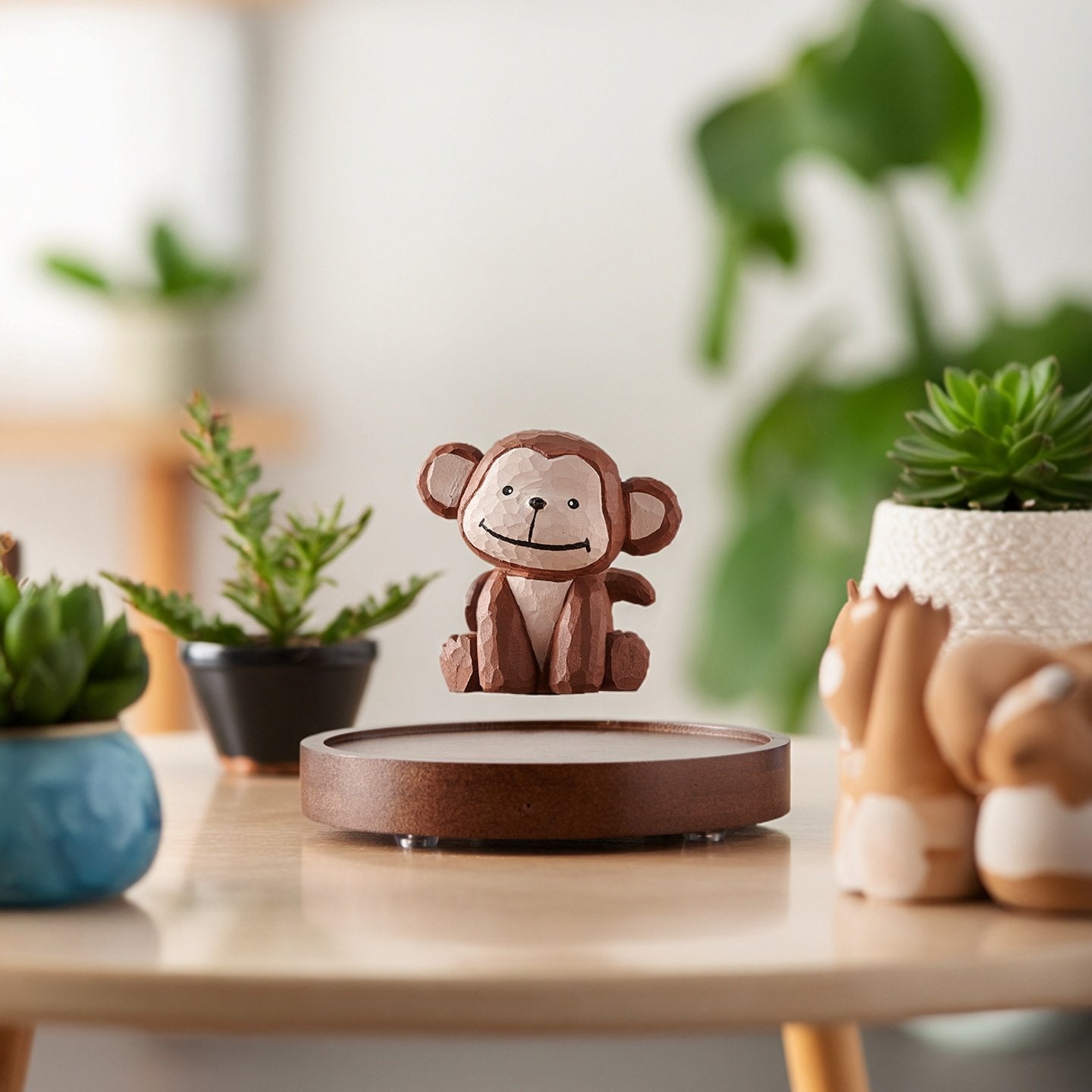 Magnetic Levitating Wood Carving Figurine | Floating Animal Desk Sculpture | Engravable Gift