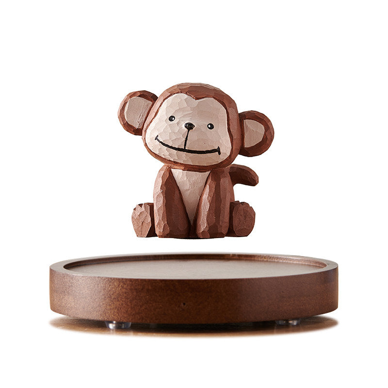 Magnetic Levitating Wood Carving Figurine | Floating Animal Desk Sculpture | Engravable Gift