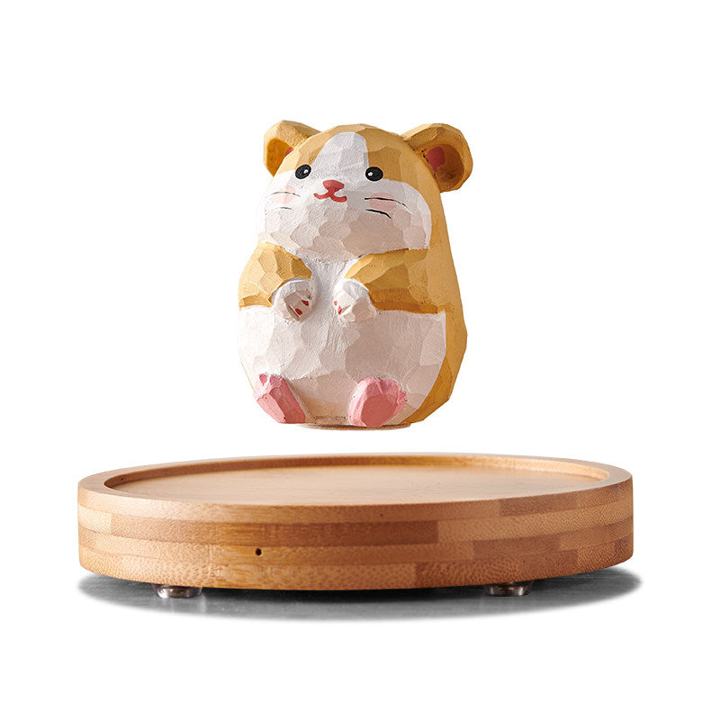 Magnetic Levitating Wood Carving Figurine | Floating Animal Desk Sculpture | Engravable Gift