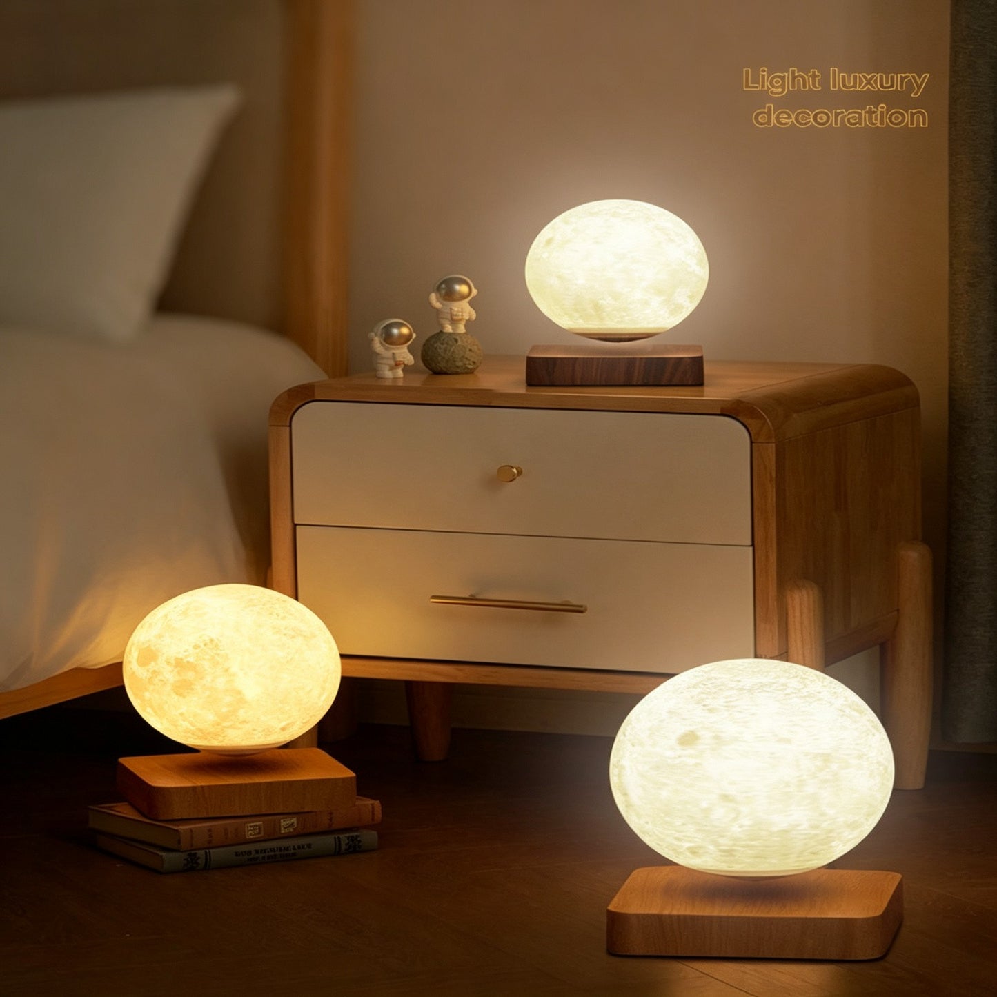 Magnetic Levitation Moon Lamp | 3-Level Warm Dimmer | Walnut Base | Engravable Night Light