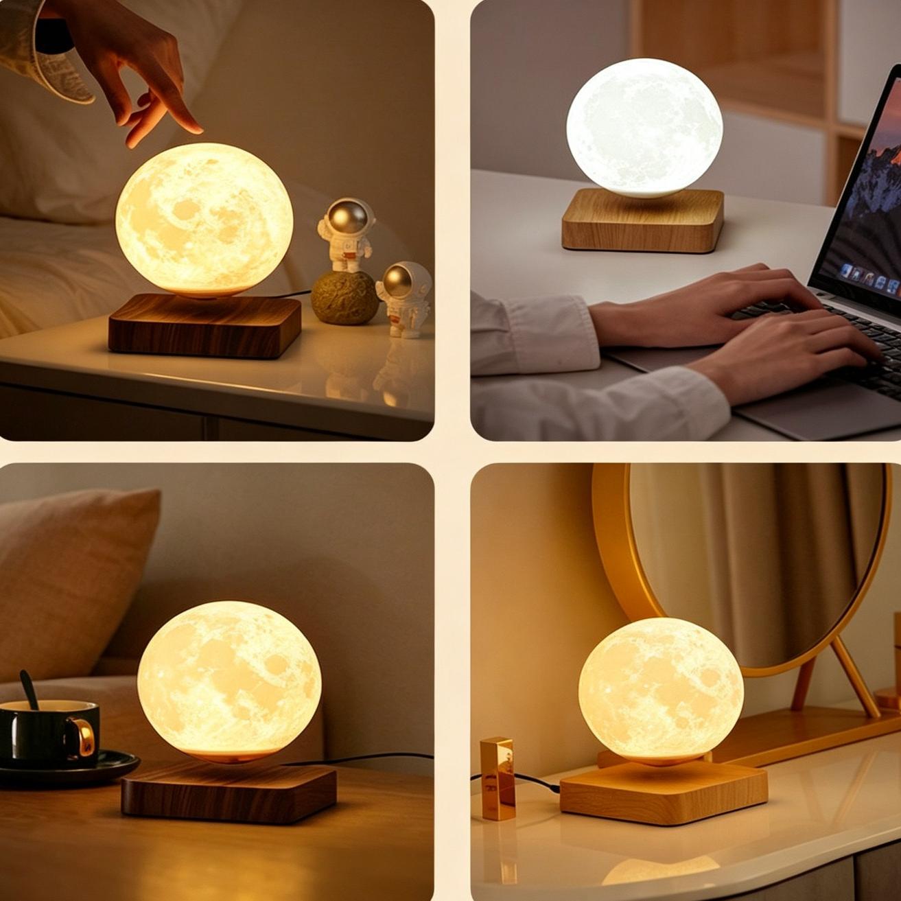 Magnetic Levitation Moon Lamp | 3-Level Warm Dimmer | Walnut Base | Engravable Night Light