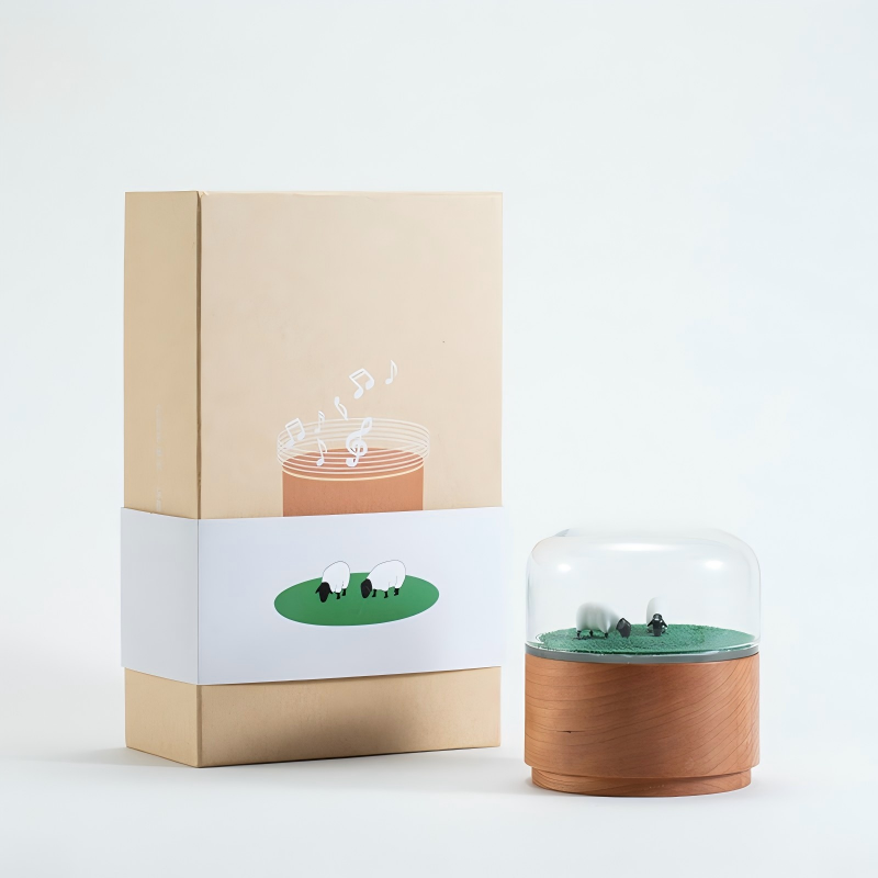 Magnetic Scene Music Box | Cherry Wood & Glass Dome | Meadow Space Ocean | Engravable Gift