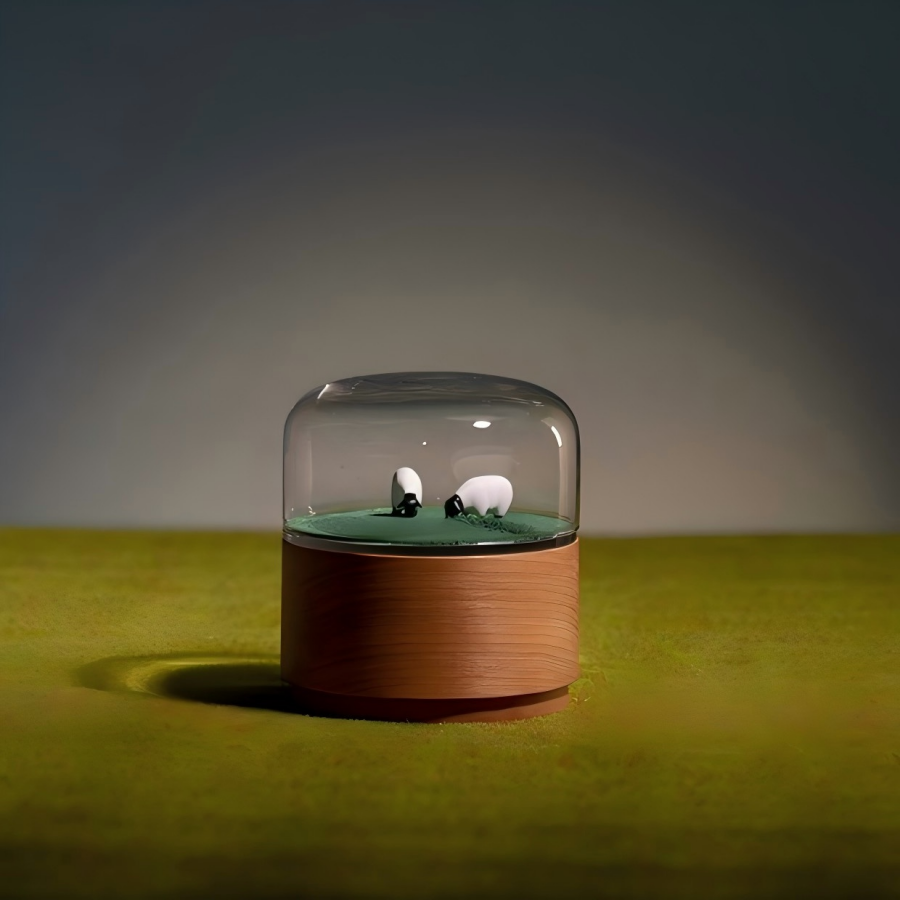 Magnetic Scene Music Box | Cherry Wood & Glass Dome | Meadow Space Ocean | Engravable Gift