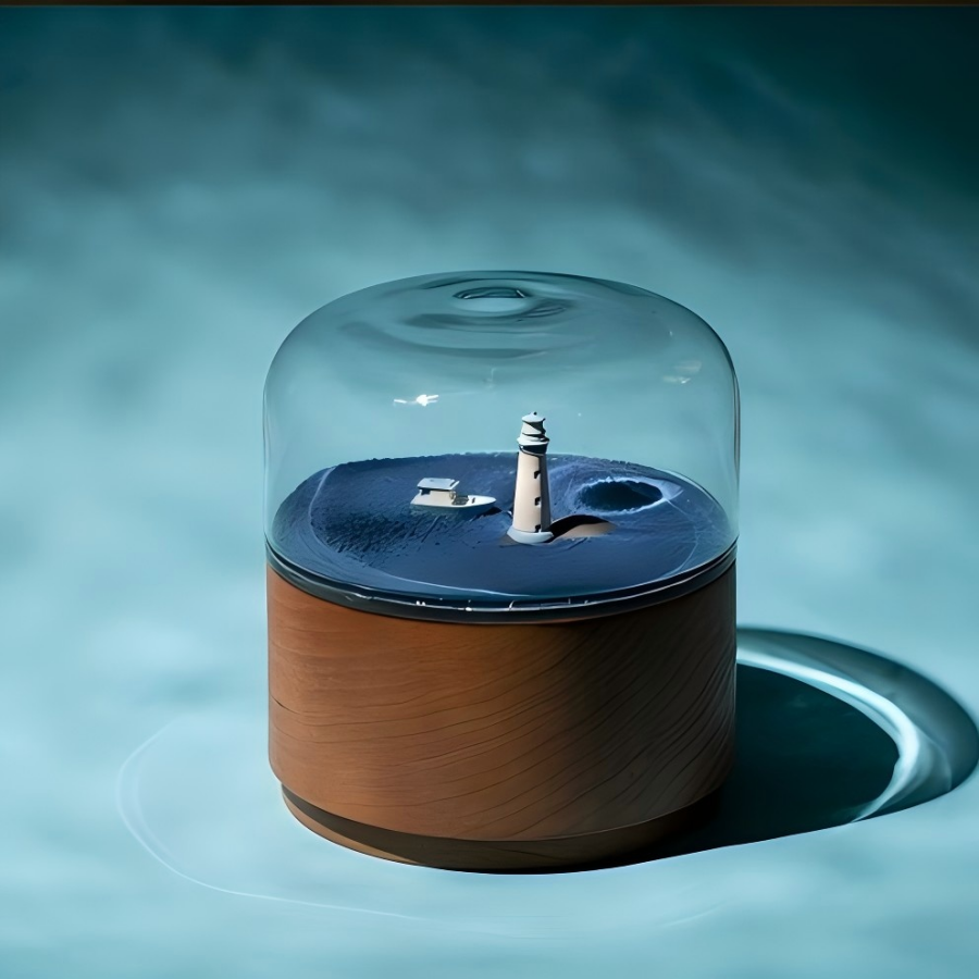 Magnetic Scene Music Box | Cherry Wood & Glass Dome | Meadow Space Ocean | Engravable Gift