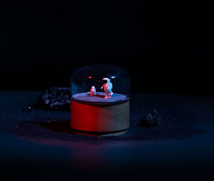 Magnetic Scene Music Box | Cherry Wood & Glass Dome | Meadow Space Ocean | Engravable Gift