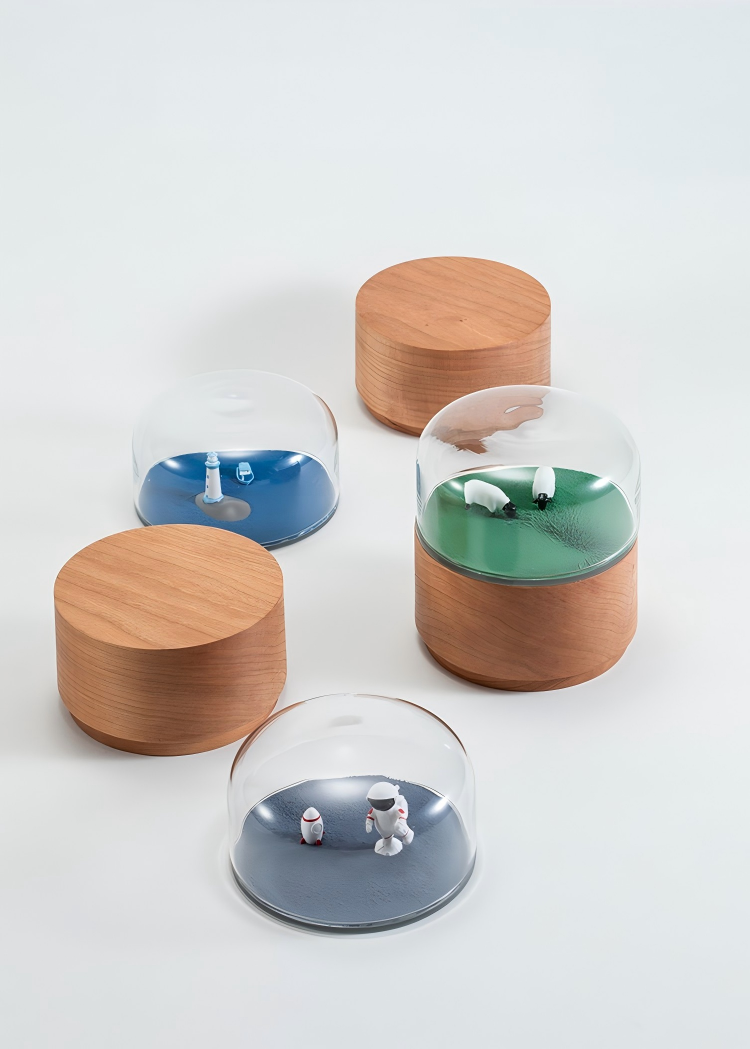 Magnetic Scene Music Box | Cherry Wood & Glass Dome | Meadow Space Ocean | Engravable Gift