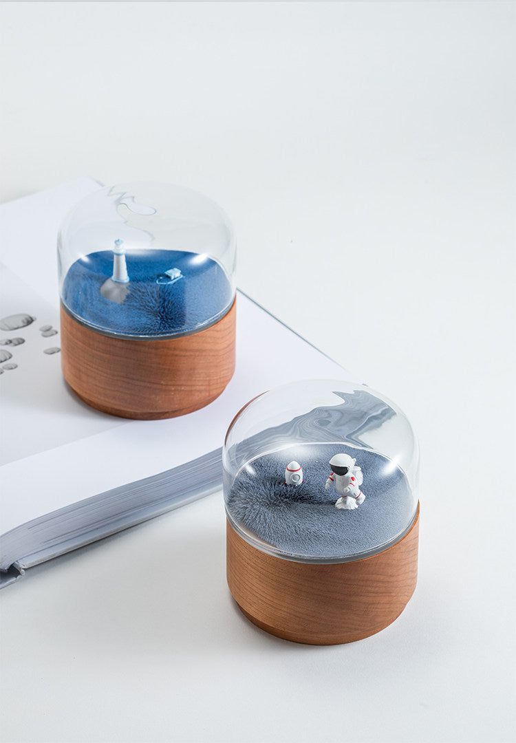 Magnetic Scene Music Box | Cherry Wood & Glass Dome | Meadow Space Ocean | Engravable Gift