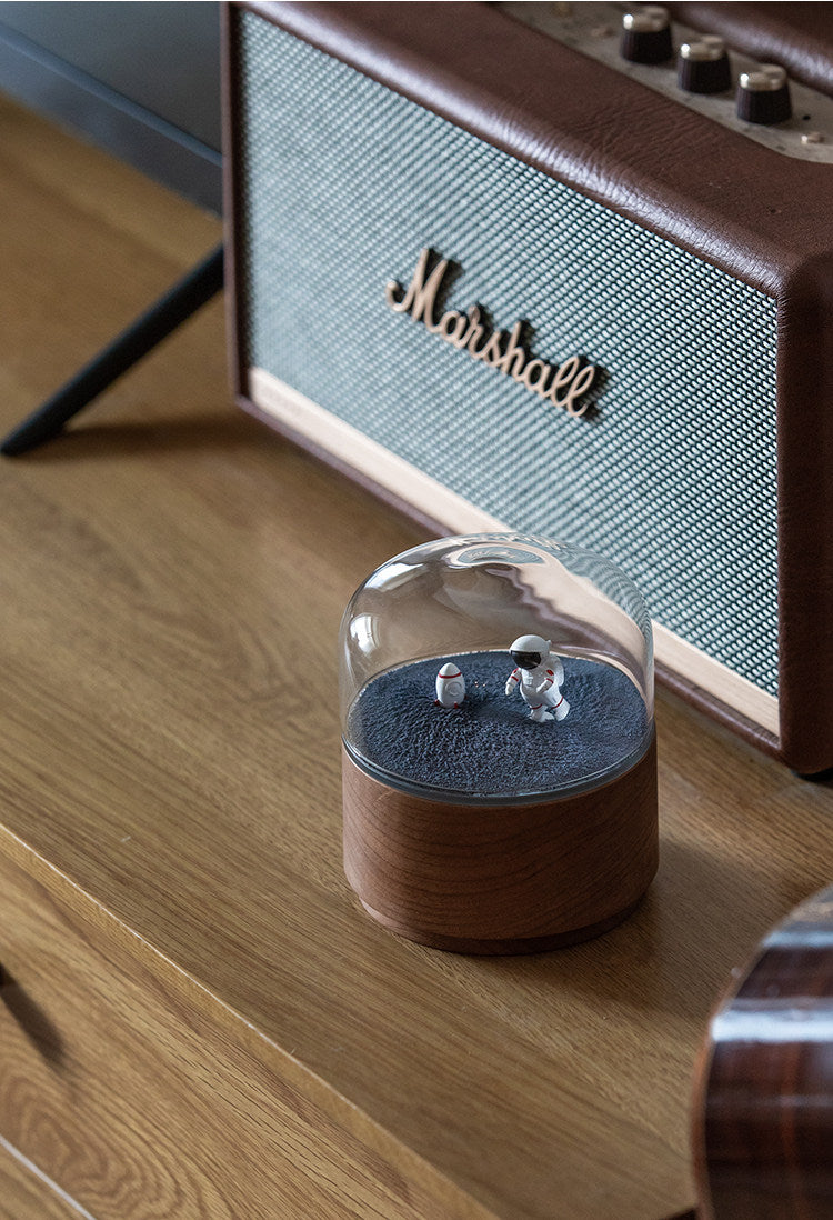 Magnetic Scene Music Box | Cherry Wood & Glass Dome | Meadow Space Ocean | Engravable Gift