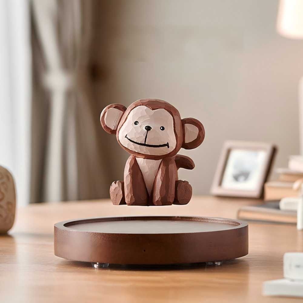 Magnetic Levitating Wood Carving Figurine | Floating Animal Desk Sculpture | Engravable Gift