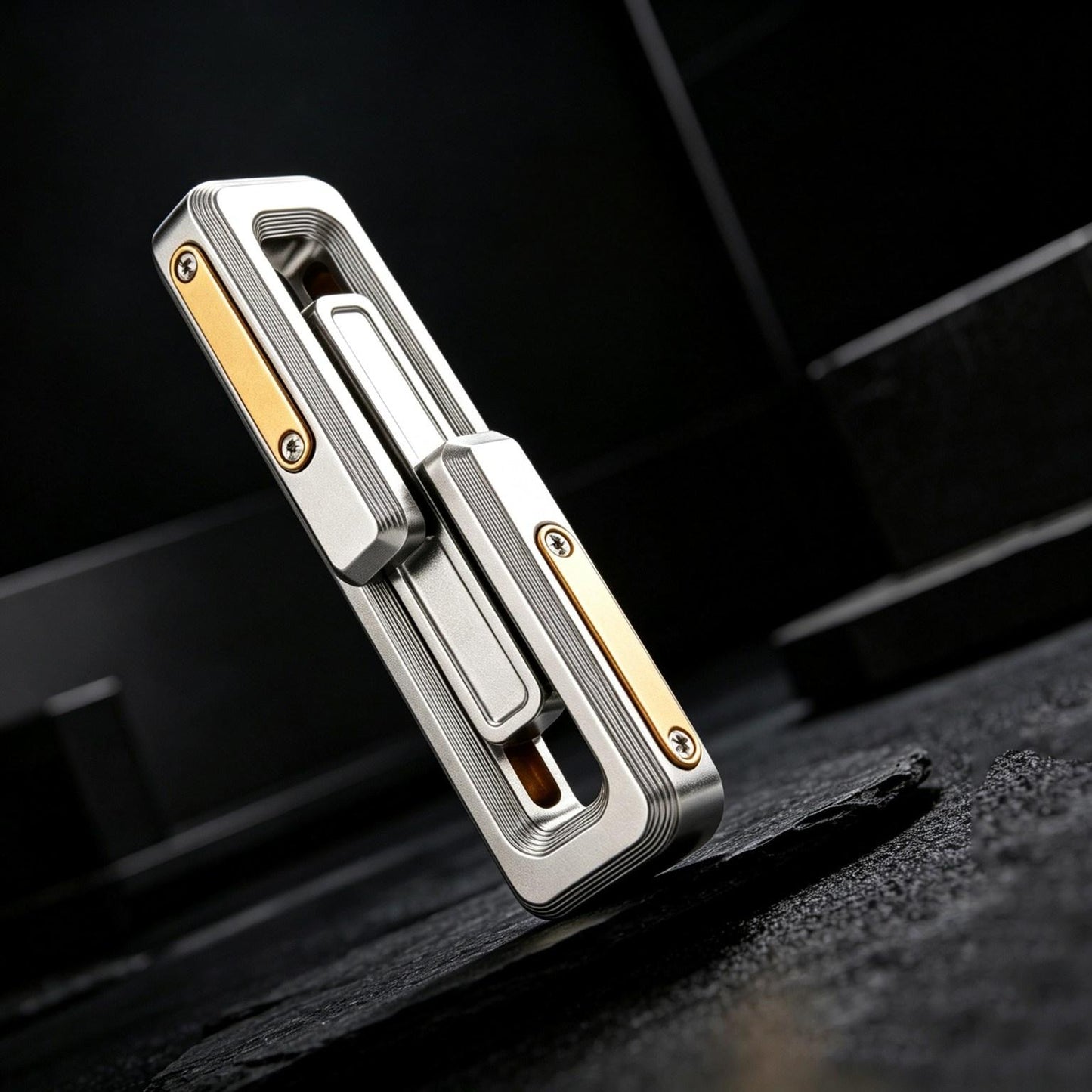 Mecha Battle Shield EDC Push Card | CNC Stainless Steel | Double Slider | Strong Magnetic | Engravable