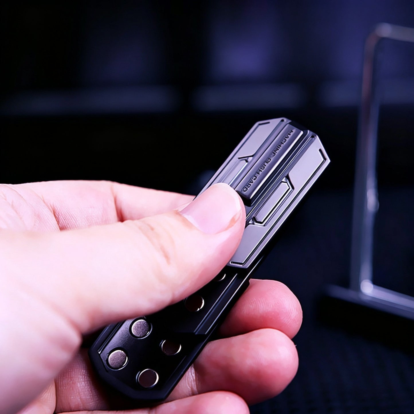 Mecha Magnetic Push Card EDC | High-Density Alloy | LED Glow Slot | Crisp Magnetic Click | Engravable