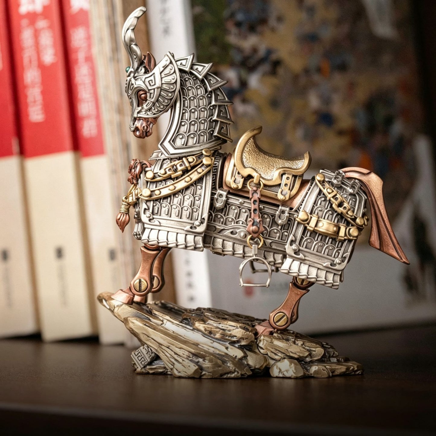 Mechanical War Horse Metal Assembly Figurine | Dragon-Horse Design | Steampunk Desk Decor | 3 Metals