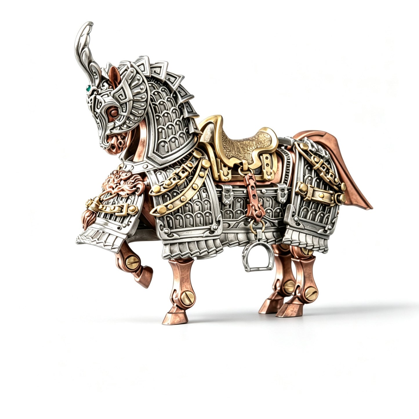 Mechanical War Horse Metal Assembly Figurine | Dragon-Horse Design | Steampunk Desk Decor | 3 Metals