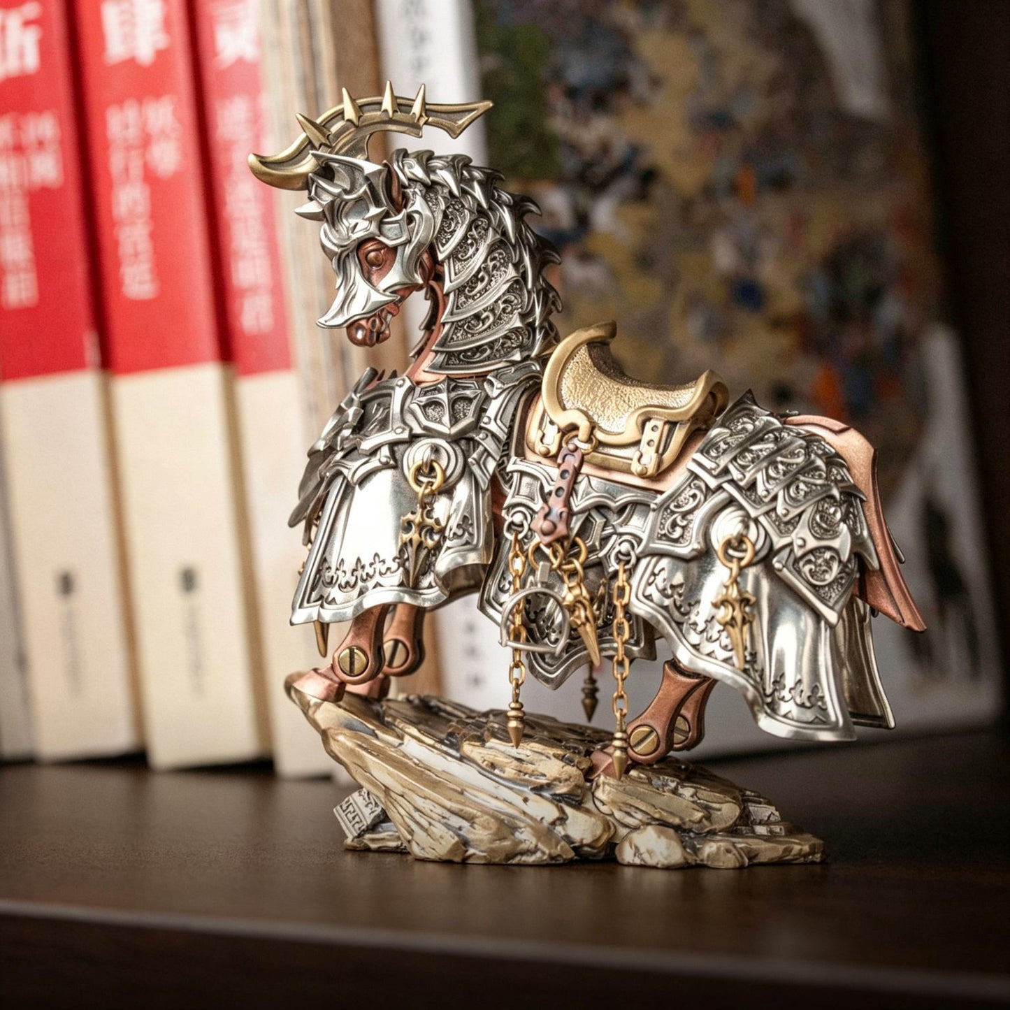 Mechanical War Horse Metal Assembly Figurine | Dragon-Horse Design | Steampunk Desk Decor | 3 Metals