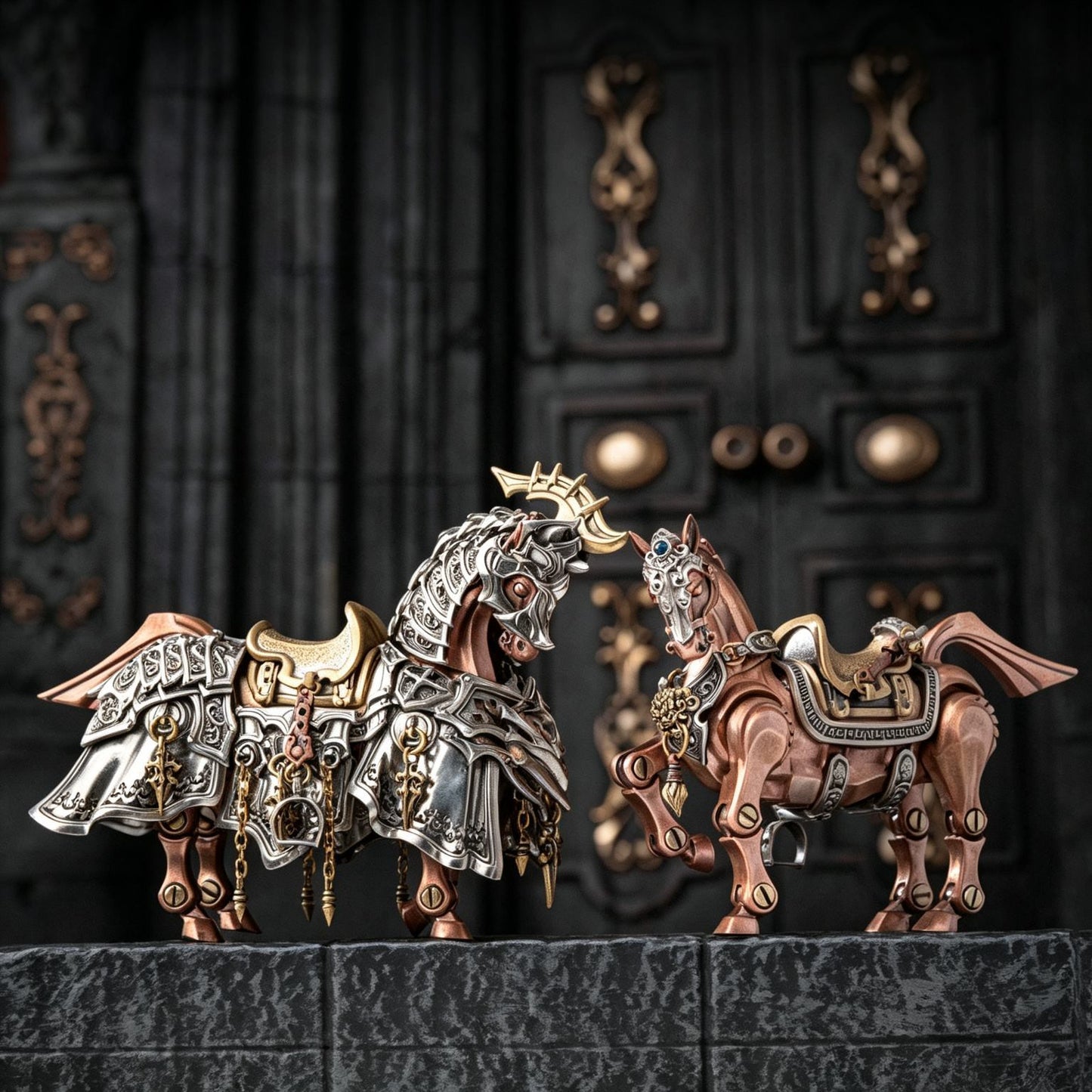 Mechanical War Horse Metal Assembly Figurine | Dragon-Horse Design | Steampunk Desk Decor | 3 Metals