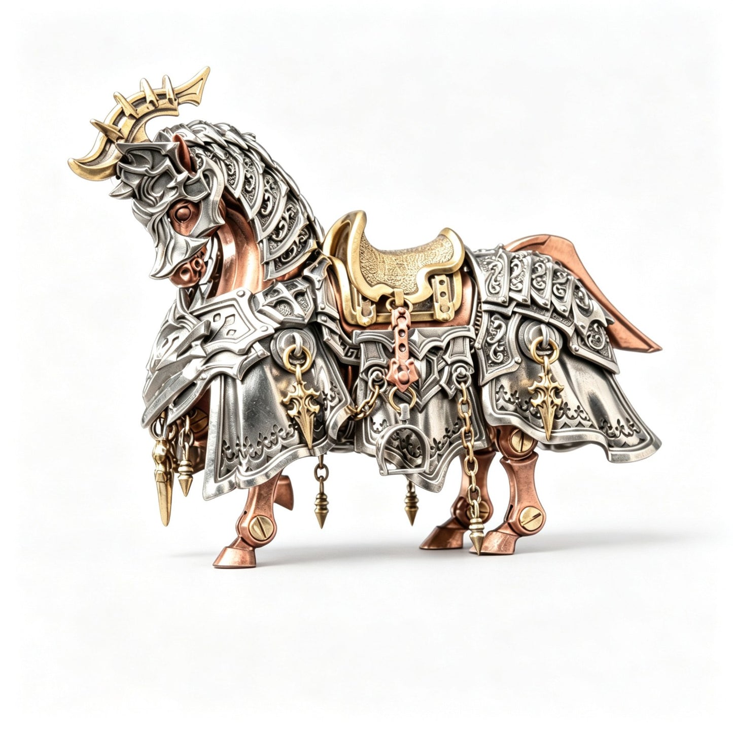 Mechanical War Horse Metal Assembly Figurine | Dragon-Horse Design | Steampunk Desk Decor | 3 Metals