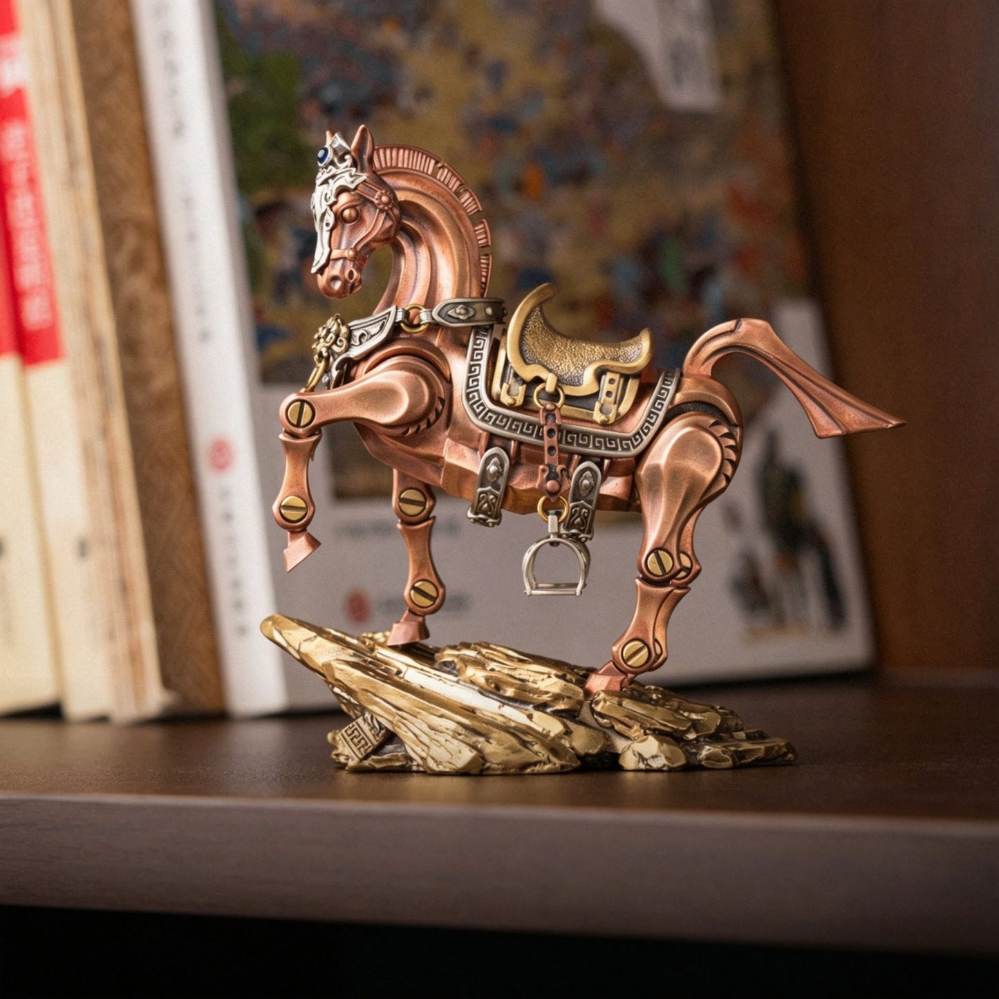 Mechanical War Horse Metal Assembly Figurine | Dragon-Horse Design | Steampunk Desk Decor | 3 Metals
