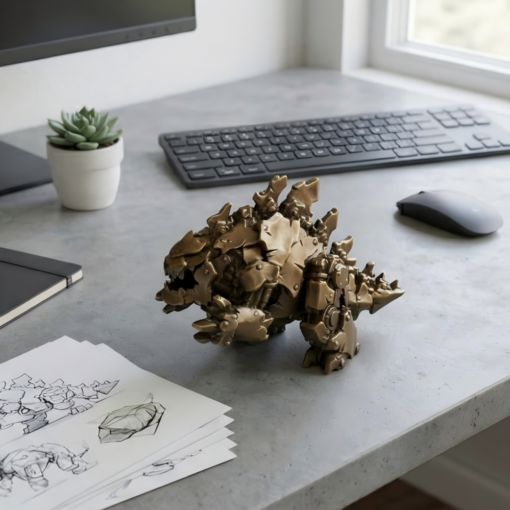 Mechanical Godzilla Brass Sculpture | Handcrafted Steampunk Monster | Desktop Art Gift