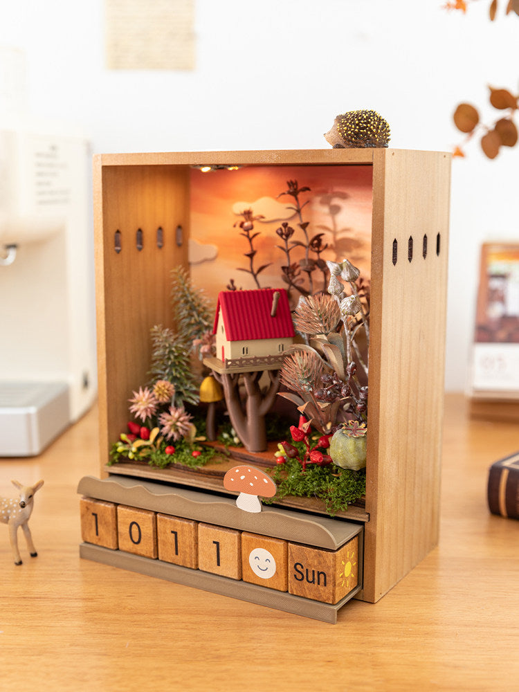 Miniature Forest Calendar Ornament | LED Light Box | Rechargeable Desktop Décor Gift