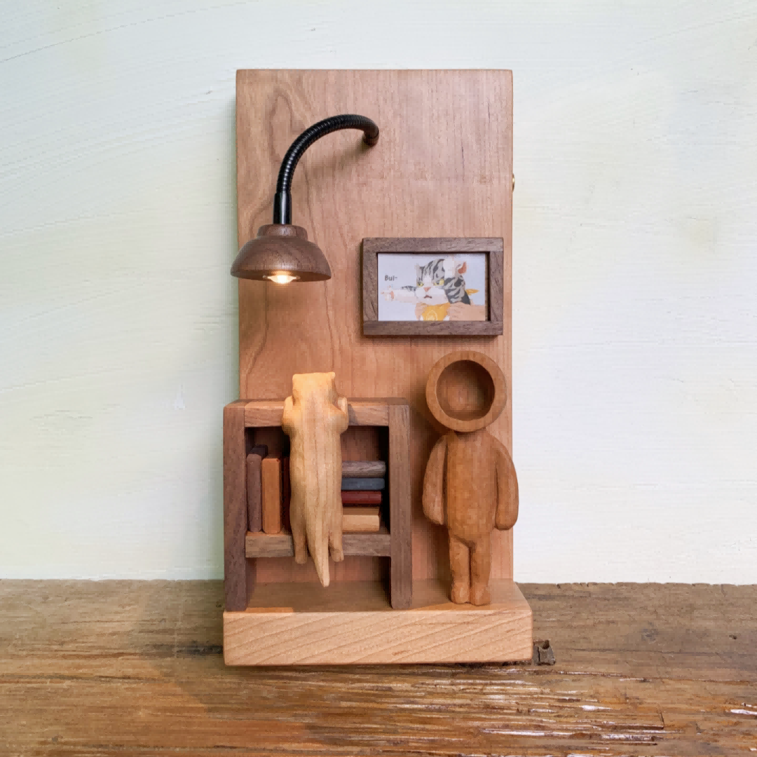 Miniature Study Room Night Light | Cherry Wood & Walnut Desk Scene | Engravable Rechargeable Wall or Desk Decor