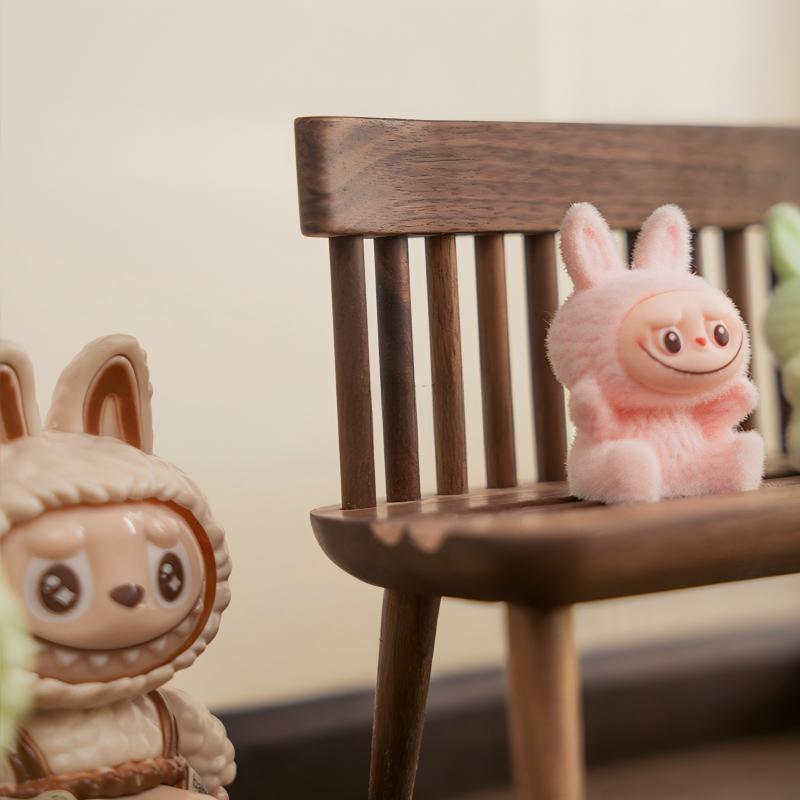 Miniature Walnut Chair & Bench Set | Solid Wood Figurine Display Stand | Desk Sculpture Decor