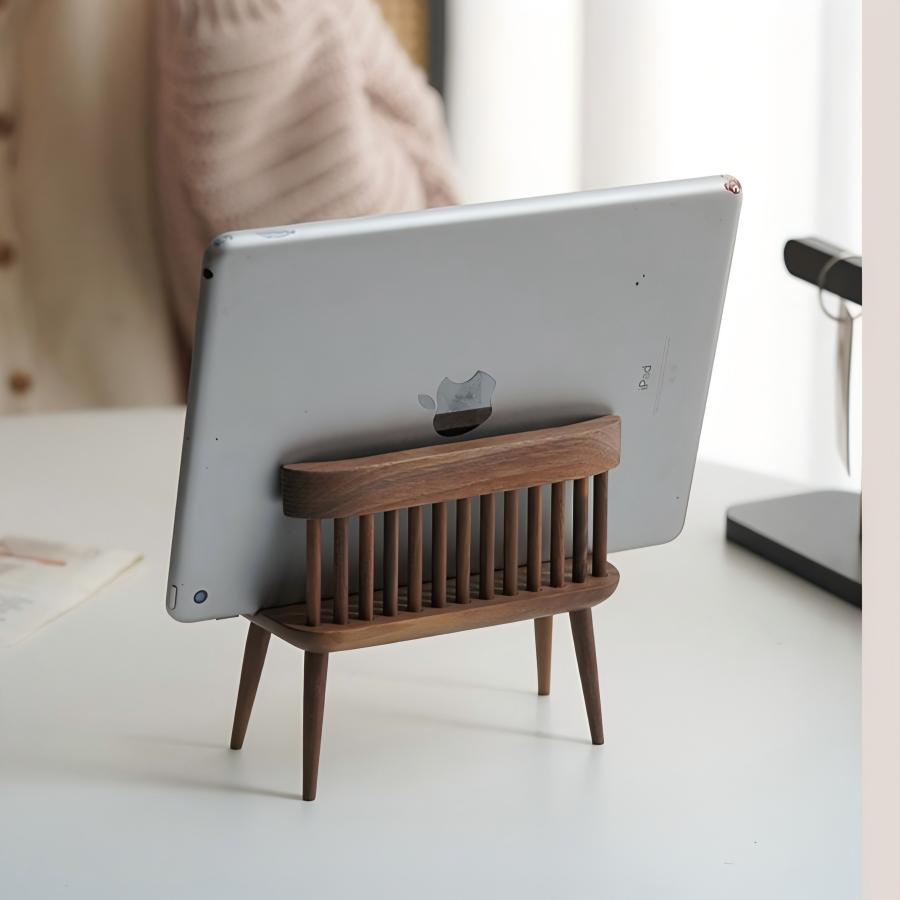 Miniature Walnut Chair & Bench Set | Solid Wood Figurine Display Stand | Desk Sculpture Decor