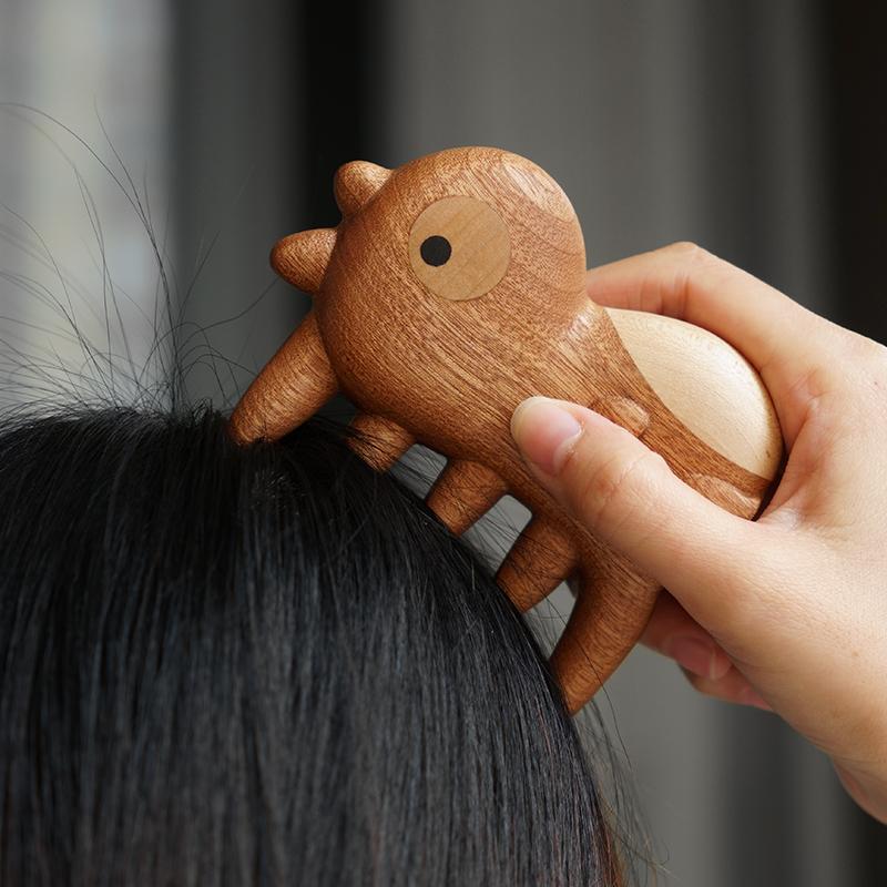 Monster Wood Scalp Massager Comb | Ebony & Walnut Head Massage Tool | Engravable Desk Decor Gift