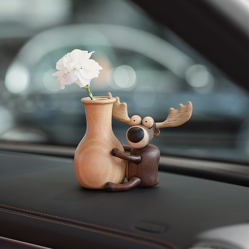 Moose Wood Vase Holder - Handcrafted Desktop Ornament & Flower Display