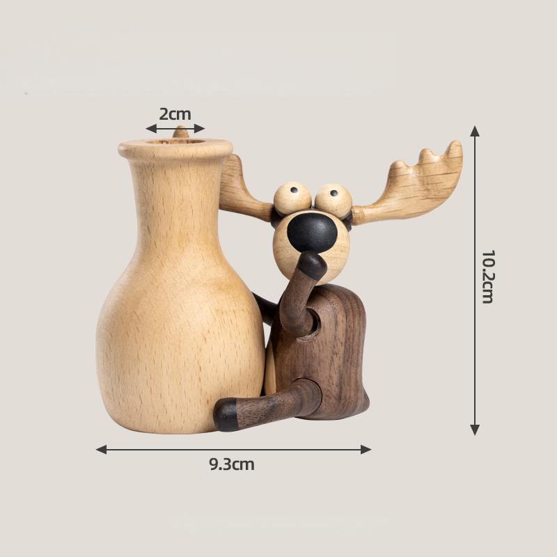 Moose Wood Vase Holder - Handcrafted Desktop Ornament & Flower Display