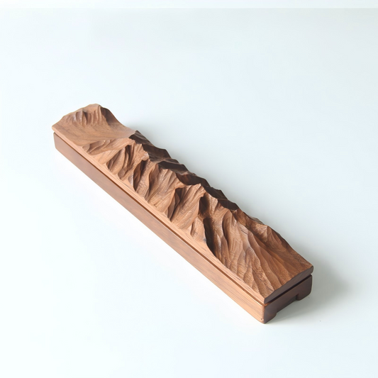 Mountain Ridge Hand-Carved Wood Incense Holder | Zen Tea Room Desk Sculpture | Engravable Gift