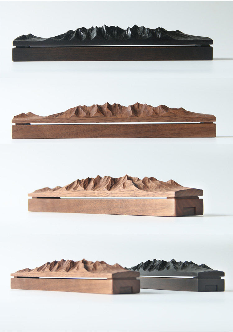 Mountain Ridge Hand-Carved Wood Incense Holder | Zen Tea Room Desk Sculpture | Engravable Gift