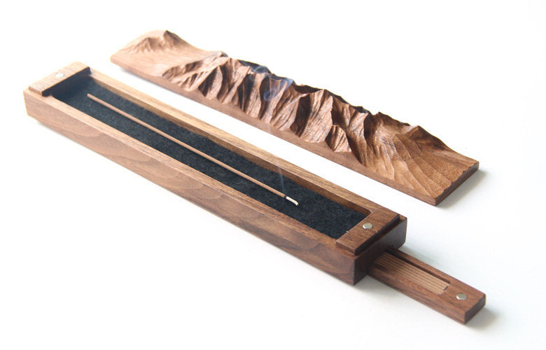 Mountain Ridge Hand-Carved Wood Incense Holder | Zen Tea Room Desk Sculpture | Engravable Gift